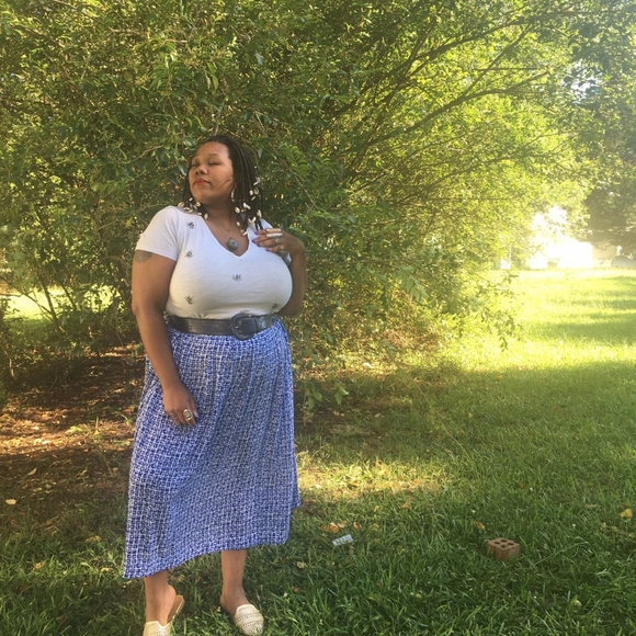 Vintage White and Blue Checkered Skirt - Picture 2 of 4